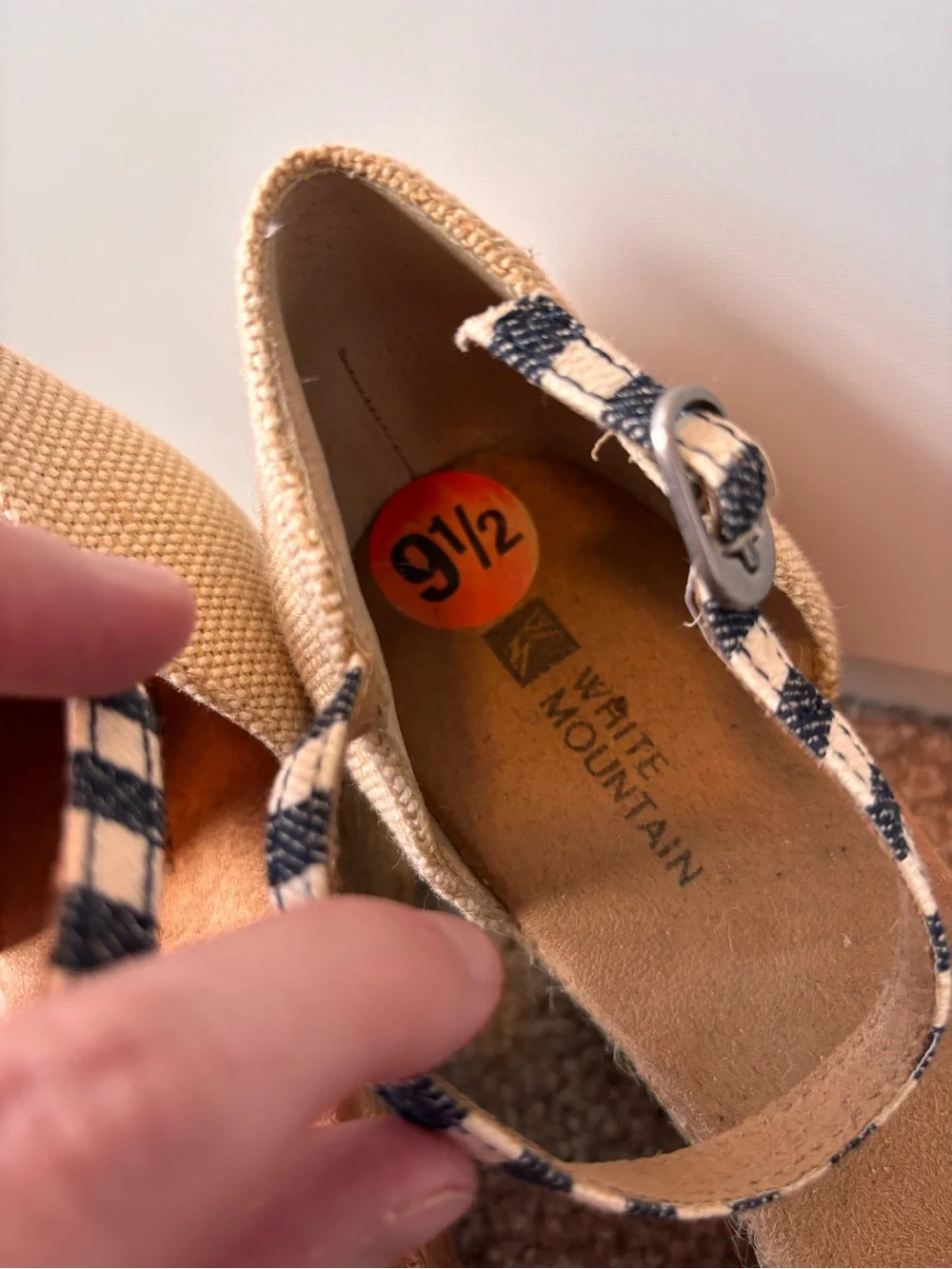 White Mountain Striped Espadrille Wedge Sandals in Blue and Cream